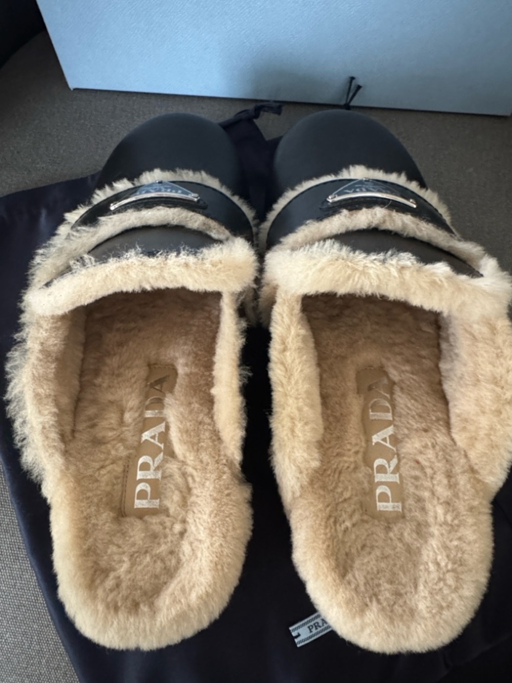 Prada logo Black Leather Stud Shearling Lined Clog, 45mm - Picture 4 of 10